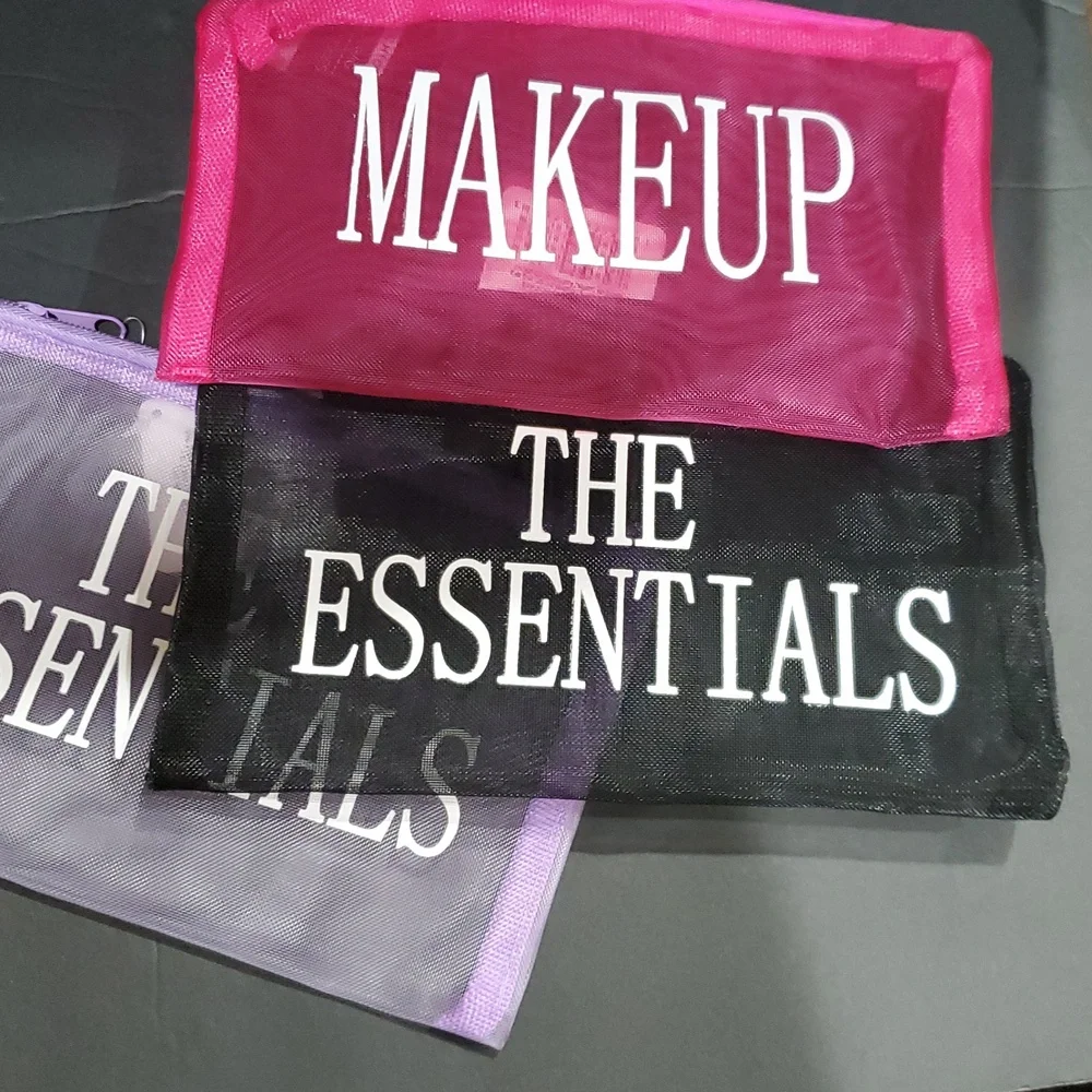 3pack Pink Makeup Purple & Black The Essentials mesh‎ cosmetic beauty bags pouch